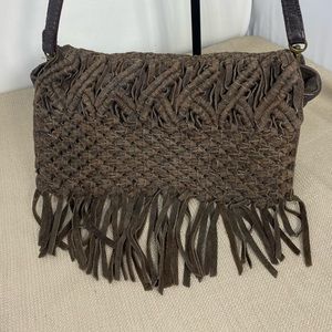 LUCKY BRAND BROWN SUEDE LEATHER FRINGE BOHEMIAN SHOULDER BAG
